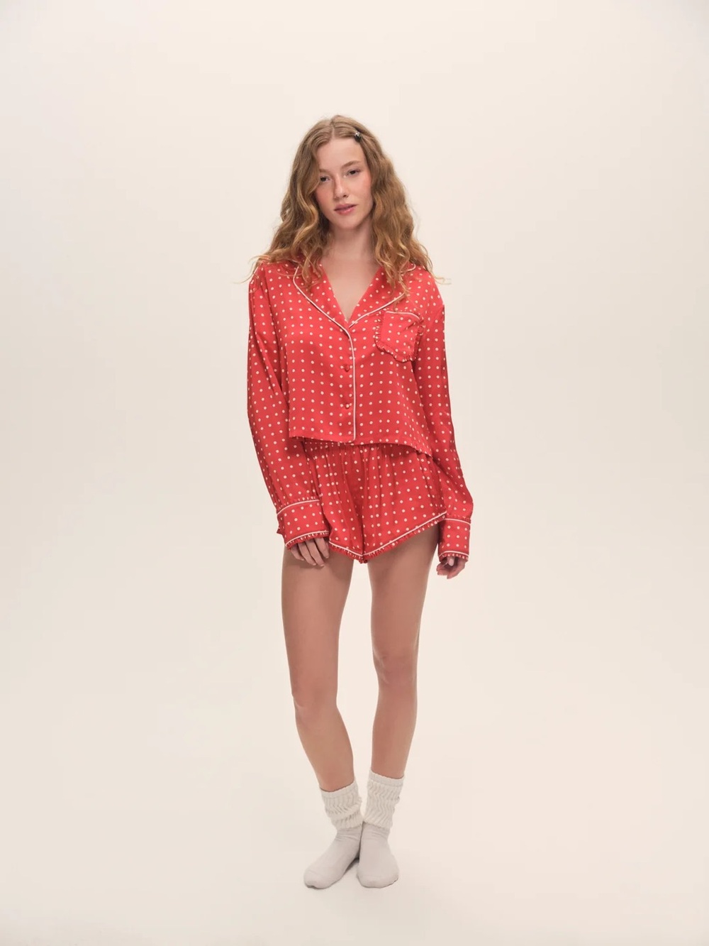 For Love & Lemons Lailah PJ Set Red Polka Dot Pajamas XS NWT